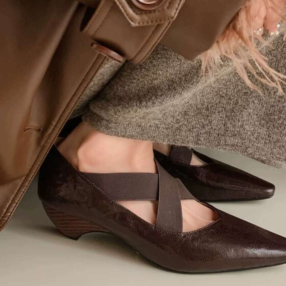 Genuine Leather French Niche Tapered Heel Square Toe Cross Strap Mary Jane for Women 2025 Spring Versatile Mid-Heel Single Shoes