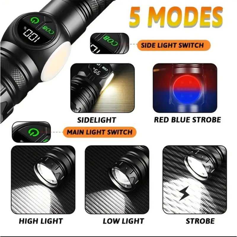 Rechargeable LED Flashlight Powerful Battery Flash Light with Tail Magnet Zoom Torch Light Long Range Lamp for Camping XJ250529