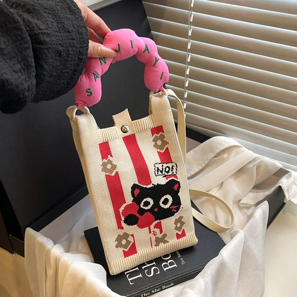 Mini Shoulder Bag Cute Cartoon Mobile Phone Bag Student Messenger Bag Knitted Handbag Key Holder Lipsticks Pouch 250523