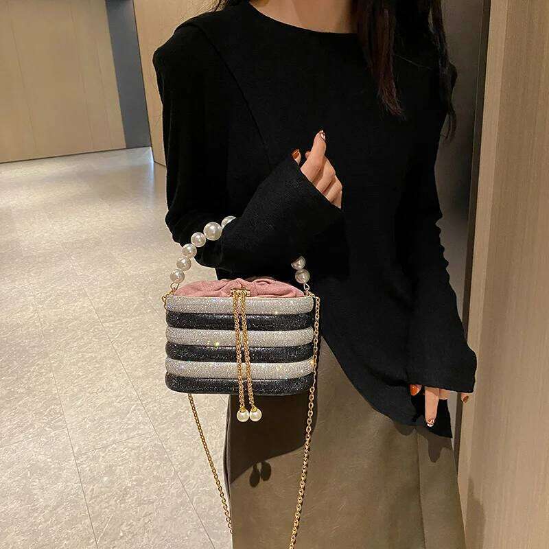 MOODS Evening Purses For Women Dazzling Pearl Beads Chain Crossbody Bag Dinner Party Clutch 2023 Designer Handbags