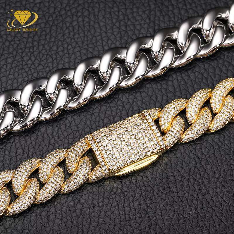 MenS Necklace Hip Hop Style Pass Tester Gra Vvs Diamond 4rows Solid 925 Silver Iced Out Bling Miami Cuban Moissanite Chain
