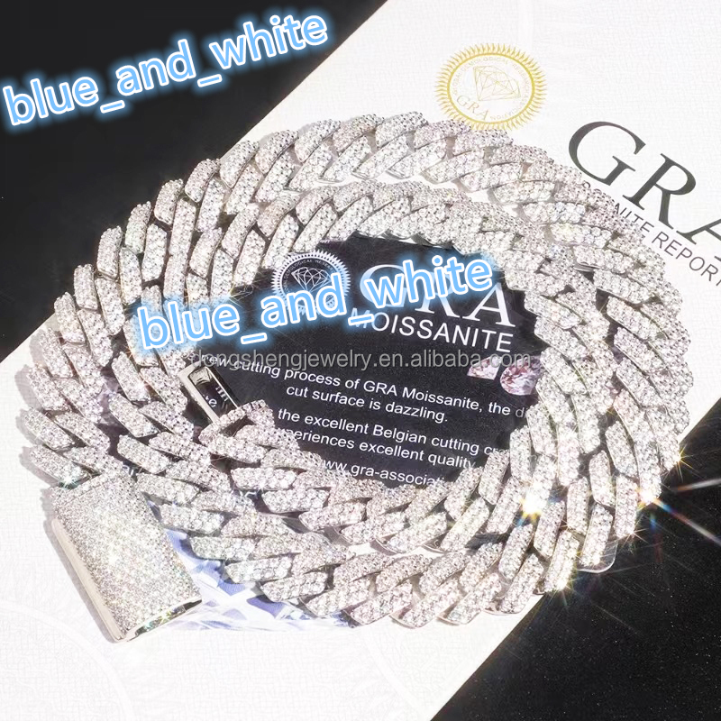 Hot Selling Fashion Jewelry 925 Sterling Silver Hip Hop Necklace 10mm 12mm Iced Out Moissanite Diamond Cuban Link Chain