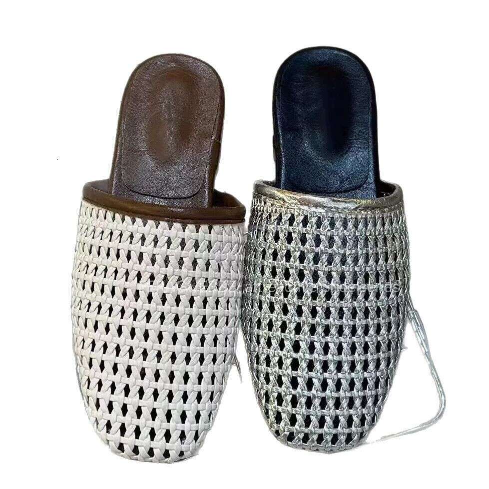 Sheepskin Version~Korean Style Woven Hollow Out Closed-Toe Half Slippers Women 2025 New Summer Thick-Soled Flat Sandals for Outdoor Wear