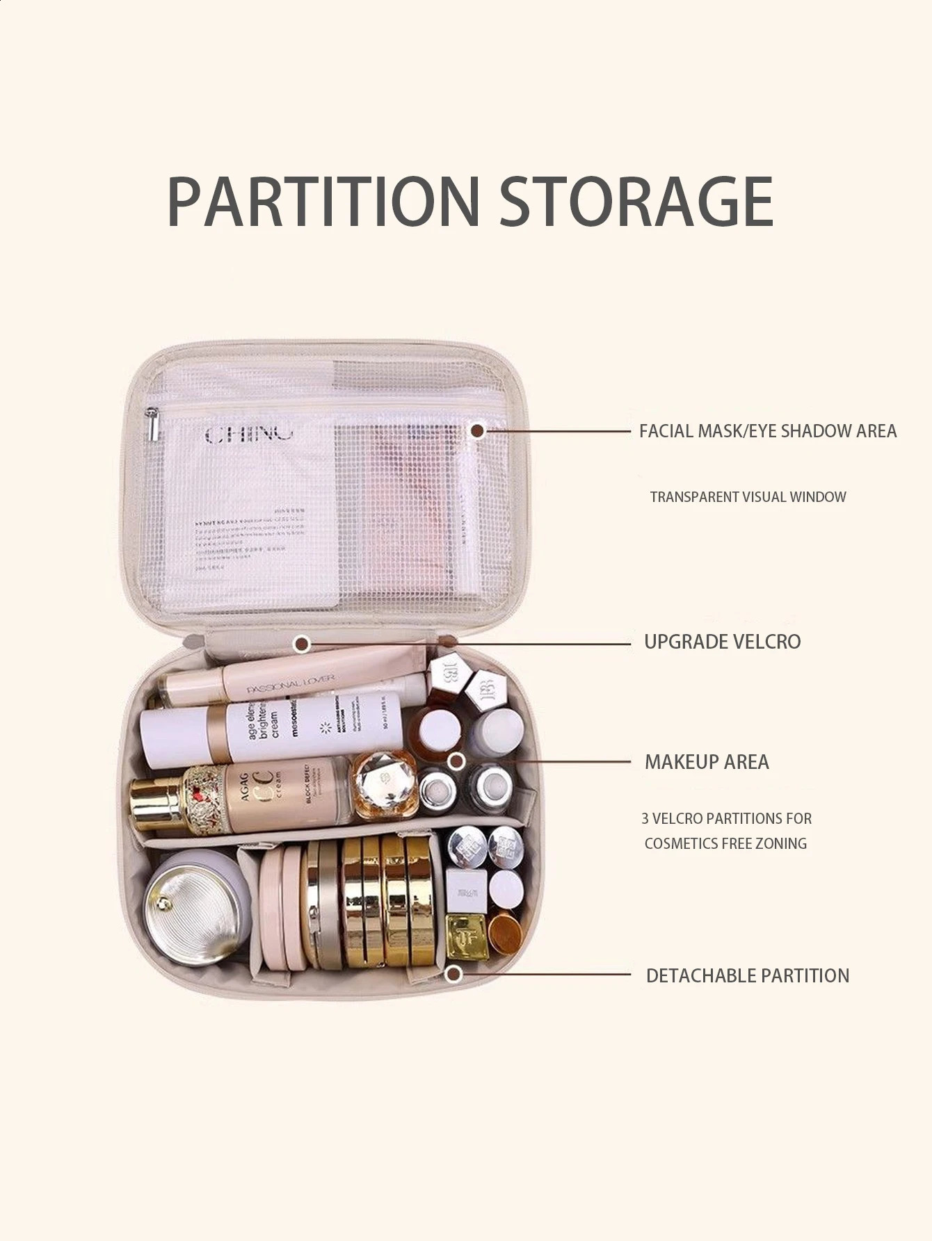 PU leather makeup bag with large capacity portable and highend outdoor feel layered multilayer waterproof case 250528