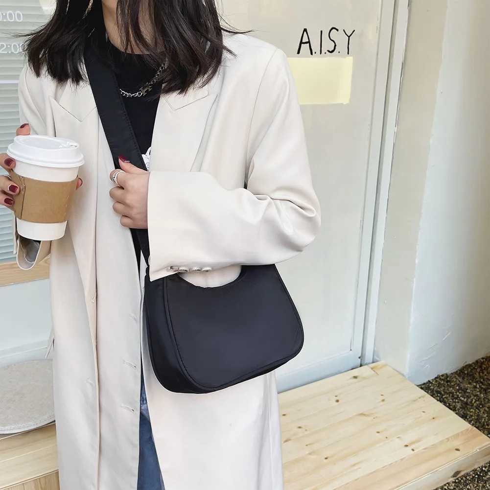 Fashion Women Hobo Shoulder Bag Solid Color Crescent Underarm Bag For Ladies Nylon Simple Crossbody Handbags Totes for Traveling XJ2520528