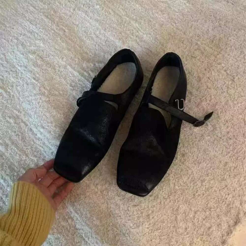 Genuine Leather Niche Square Toe Deep Mouth Loafers for Women Spring and Autumn Low Heel One-Strap Mary Jane Shoes