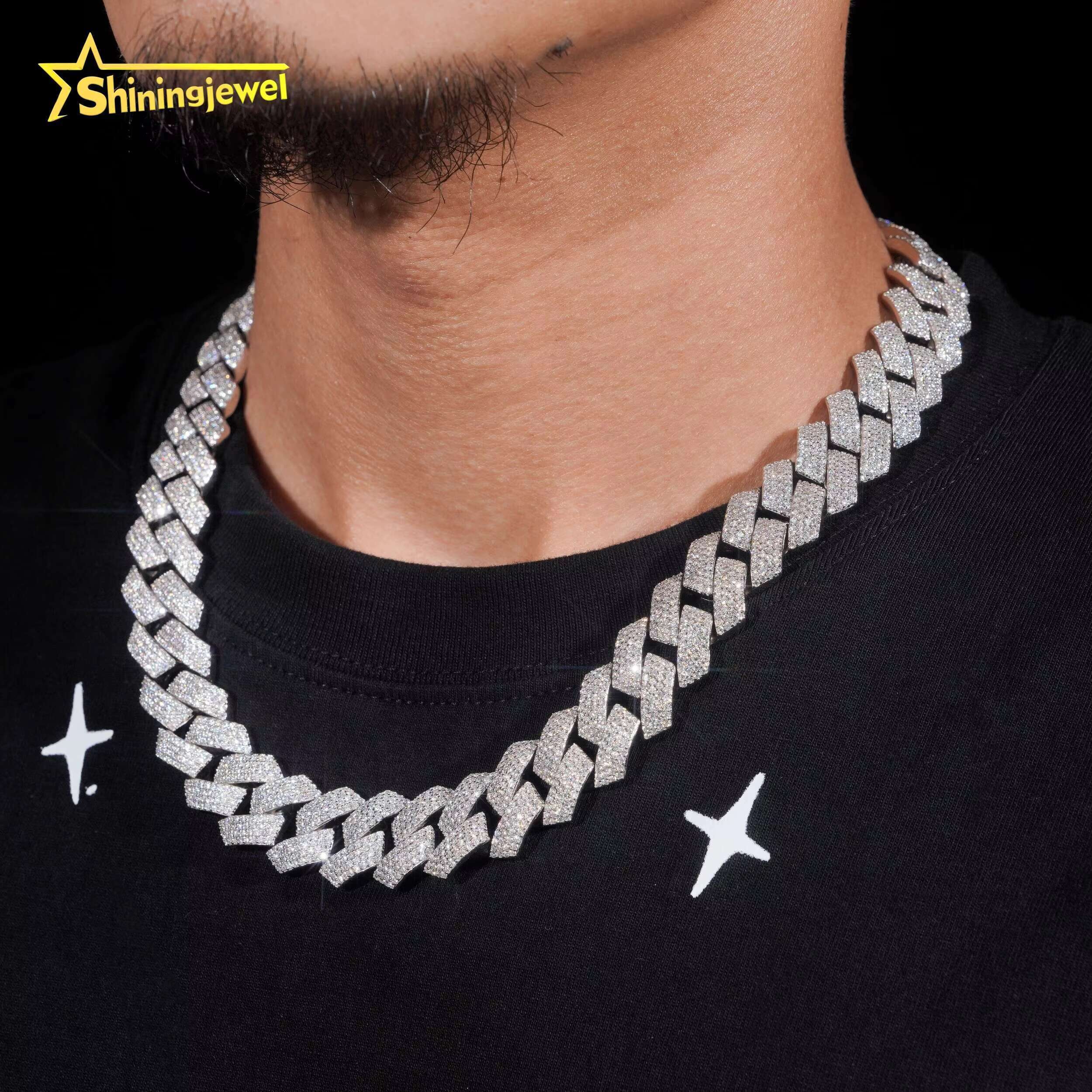 Hip Hop Luxury 18MM 4Rows Cuban Link Moissanite 925 Silver Fashion Jewelry Necklaces Custom Iced Out Cuban Link Chain for Men