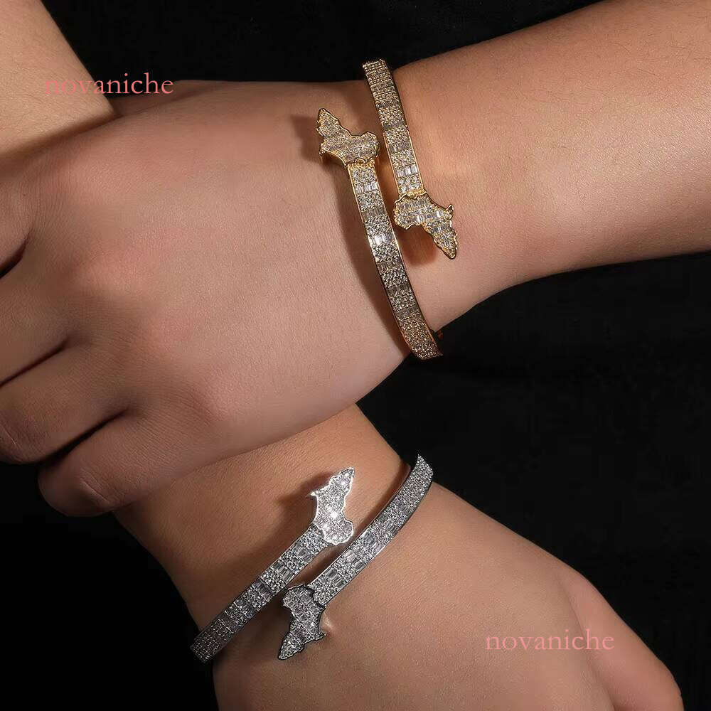 Zircon Hip Hop Iced Out Gold Africa Map Bracelet Bangle Women Men Fashion Hiphop Jewelry