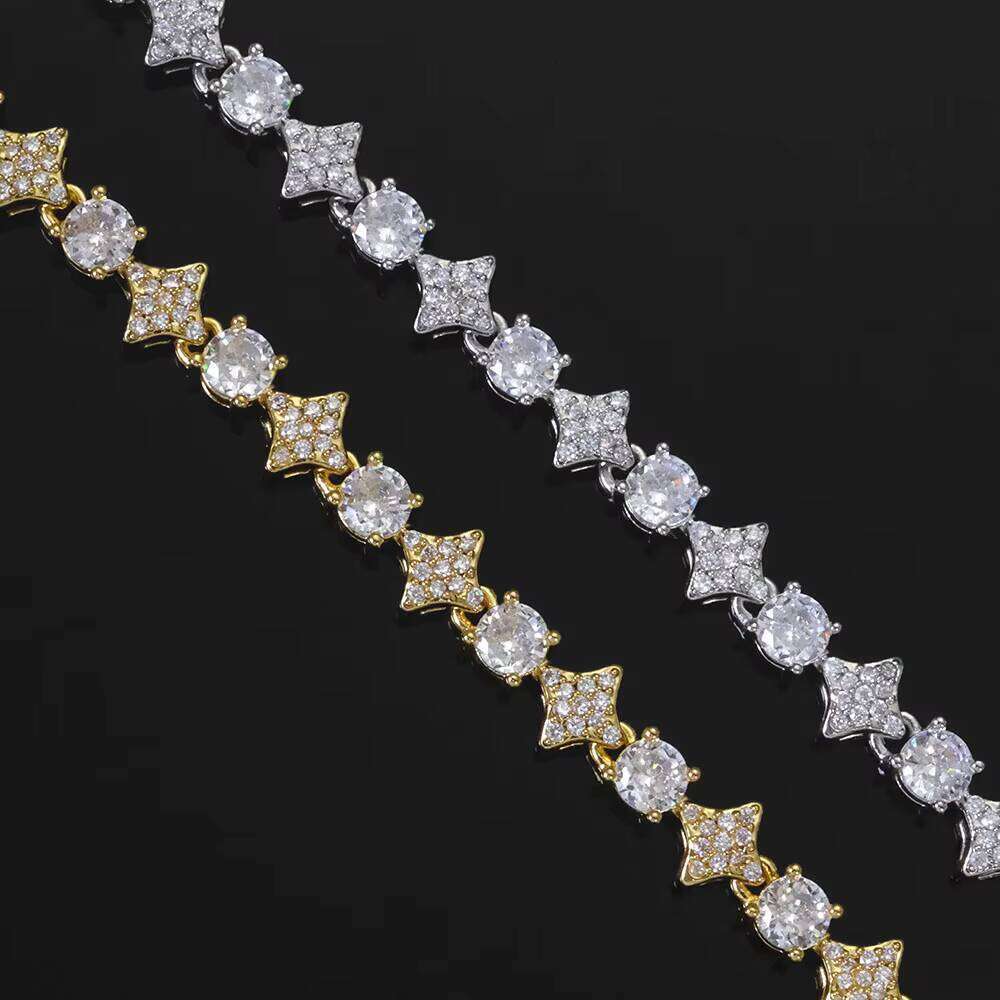 NUOYA Hiphop Custom Star Shape Round Cut Shiny VVS Moissanite 6mm Sterling Sier Tennis Chain Women's Fine Jewelry