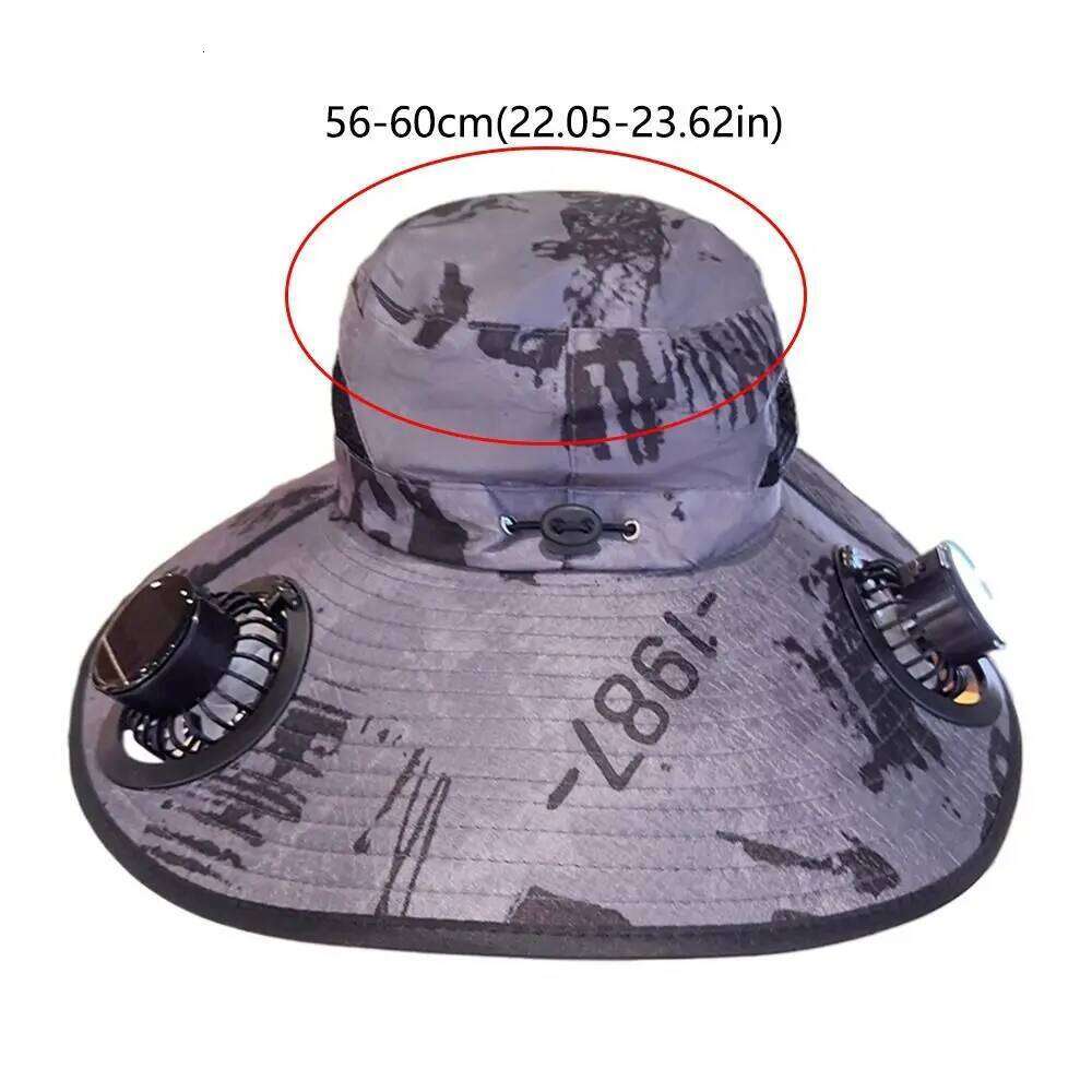 with UV Protection Solar Fan Adjustable 3 Speeds Wide Brim Sun Cap Camouflage Breathable Cooling Fisherman Hat Outdoor