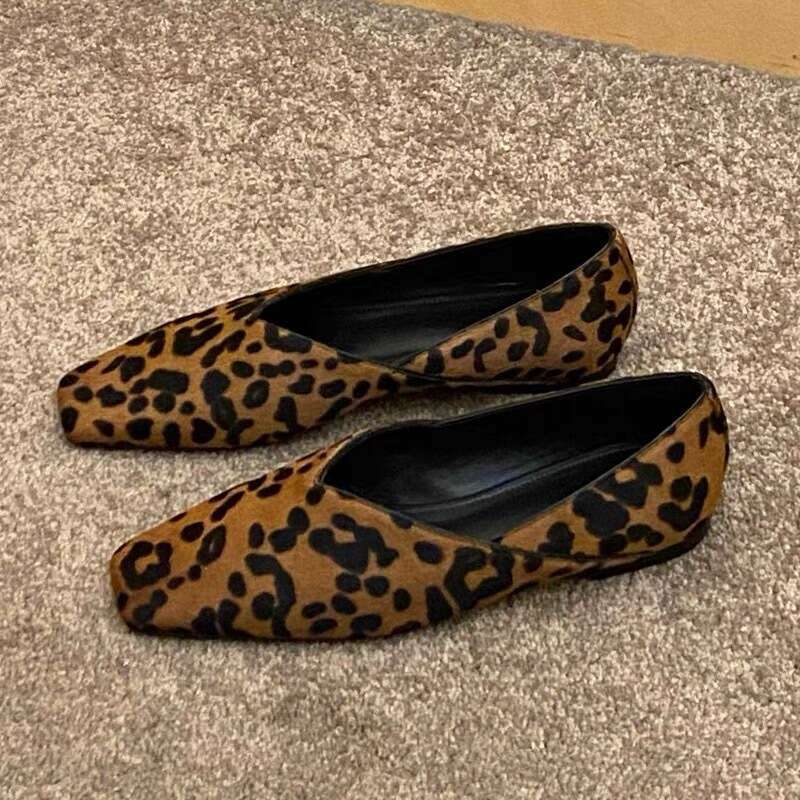 Niche Leopard Print Flat Ballet Women 2025 Spring New Fashion Small Square Toe Mary Jane Shoes