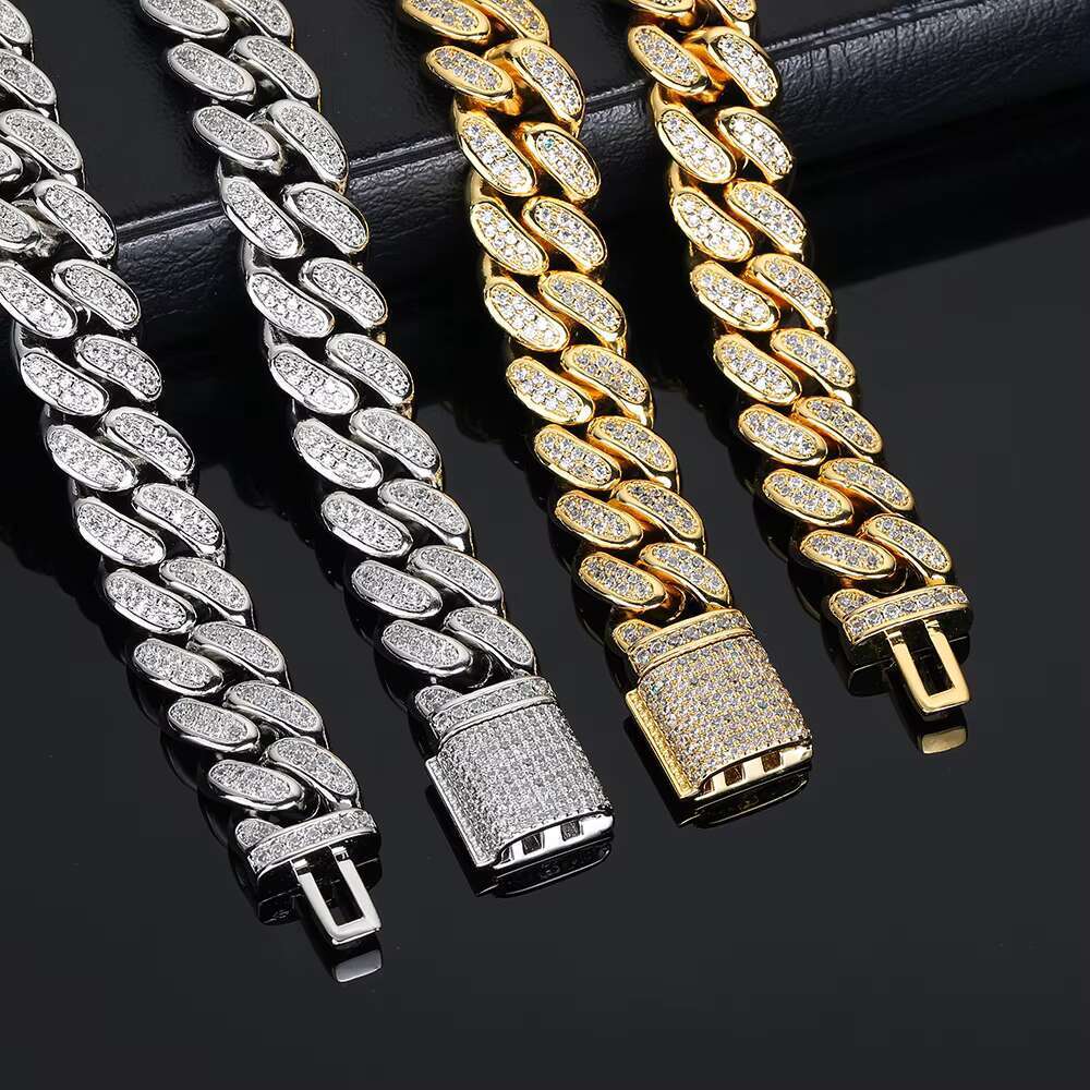 NUOYA Hight Quality D Color Vvs Moissanite Cuban Chain Iced Out Two Row Diamond Cuban Link Chain Hip Hop Jewelry for Men Women