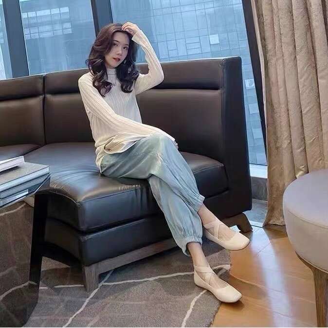 Genuine Leather Korean Style Square Toe Cross Strap Flat Ballet Women Spring Autumn New Versatile Mary Jane Shoes