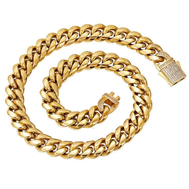 Fashion Hip Hop Gold Plated Stainless Steel Men Moissanite Baguette Cuban Link Chain Jewelry Tarnish Free