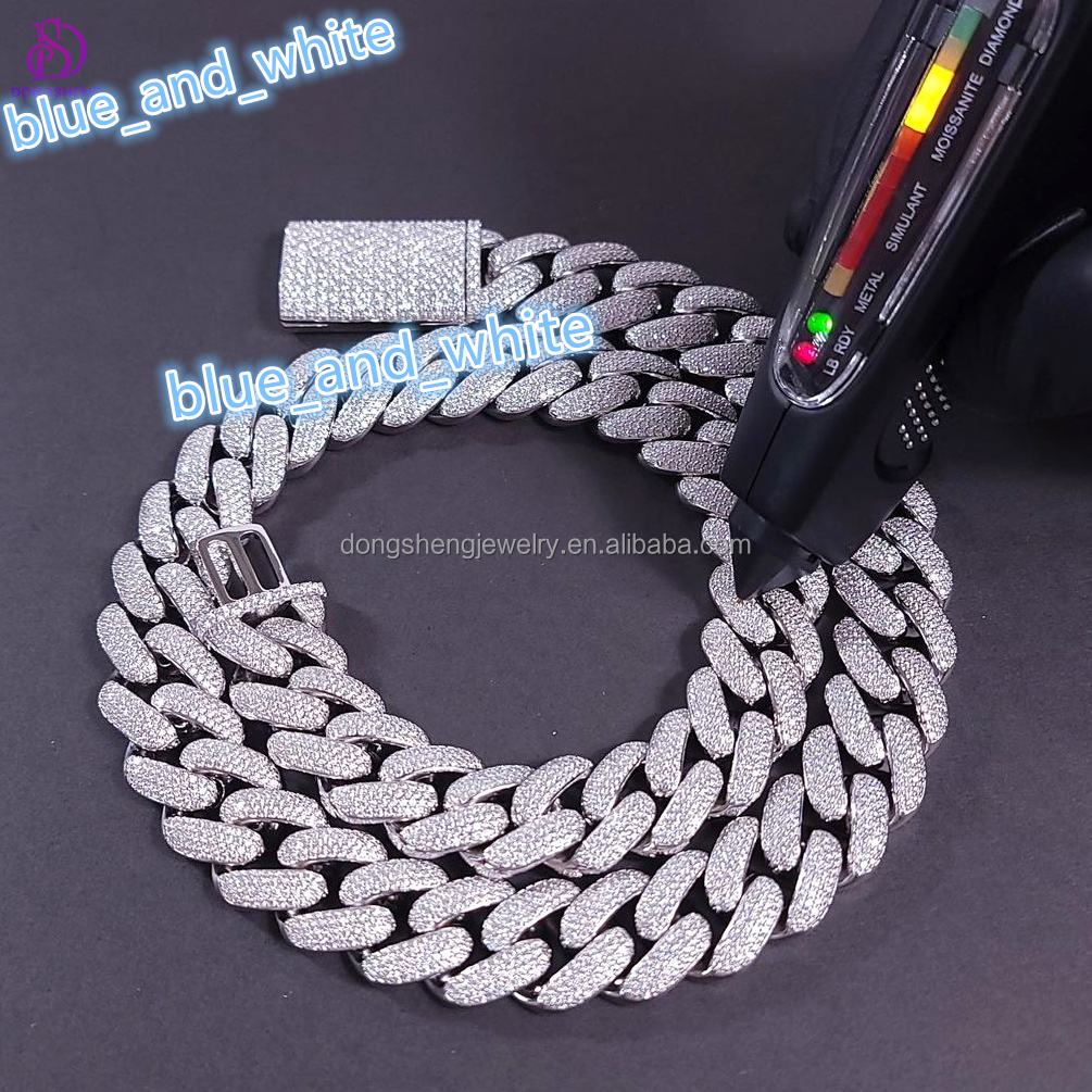 Moissanite Cuban Chain 20mm Ice Out Vvs Diamond Moissanite Fashion Jewelry Necklaces Custom High Quality 925 Silver for Mens