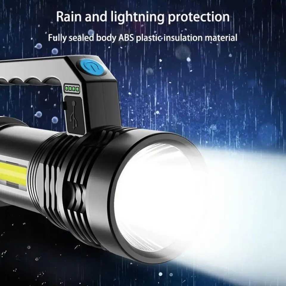Portable LED USB Rechargeable Flashlight with Torch Waterproof Fishing Hunting Camping LED Flashlight Lighting 2km Long Distance XJ250529