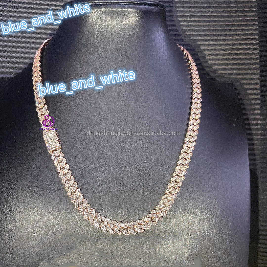 Lady High Quality Plating Rose Gold Fashion Jewelry Hiphop Necklaces 8mm 10mm 12mm Iced Out Moissanite Diamond Cuban Link Chain