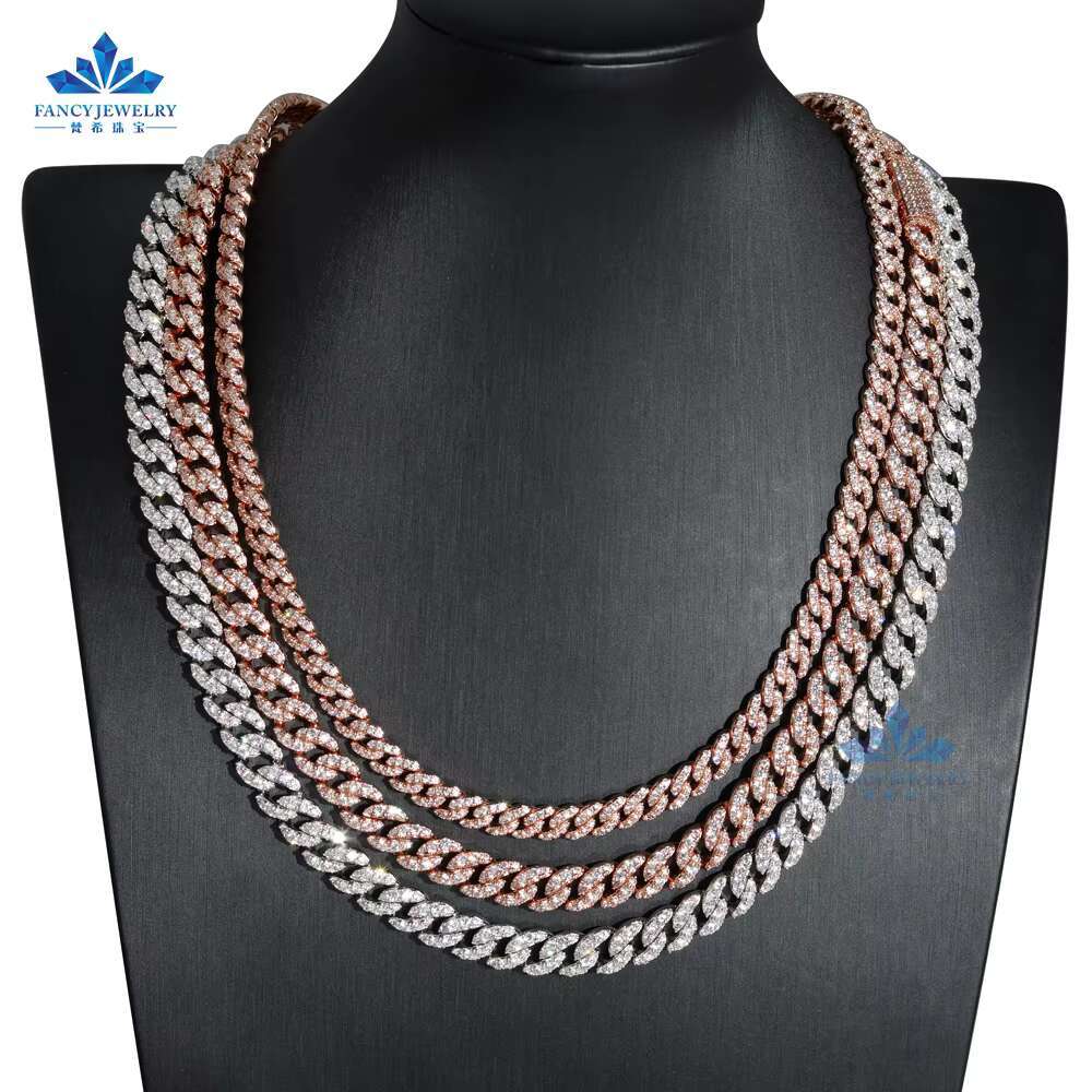 Sterling Silver 925 6mm 8mm Cuban Moissanite Jewelry Miami Cuban Link Chain Gold Rhodium Plated Hip-hop Style