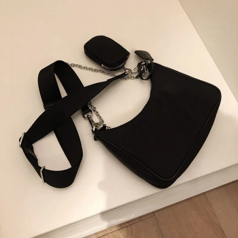 Casual Nylon Waterproof Women Shoulder Hobo Bags Fashion Cool Black Chain Decolr Armpit Crossbody With Small Purse 250523