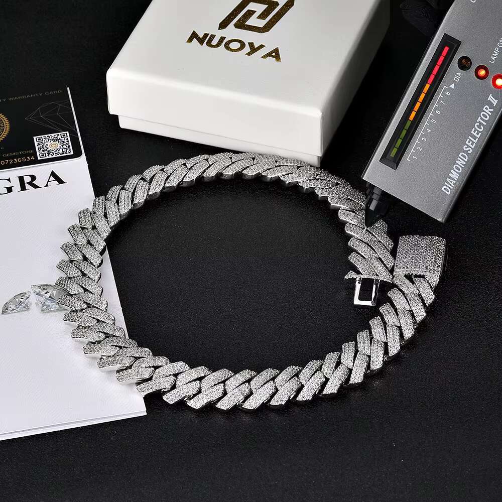 Pass Diamond Miami Hip Hop Jewelry VVS Stone Shiny 3ROW Men 925 Sterling Silver Necklace Moissanite Cuban Link Chain