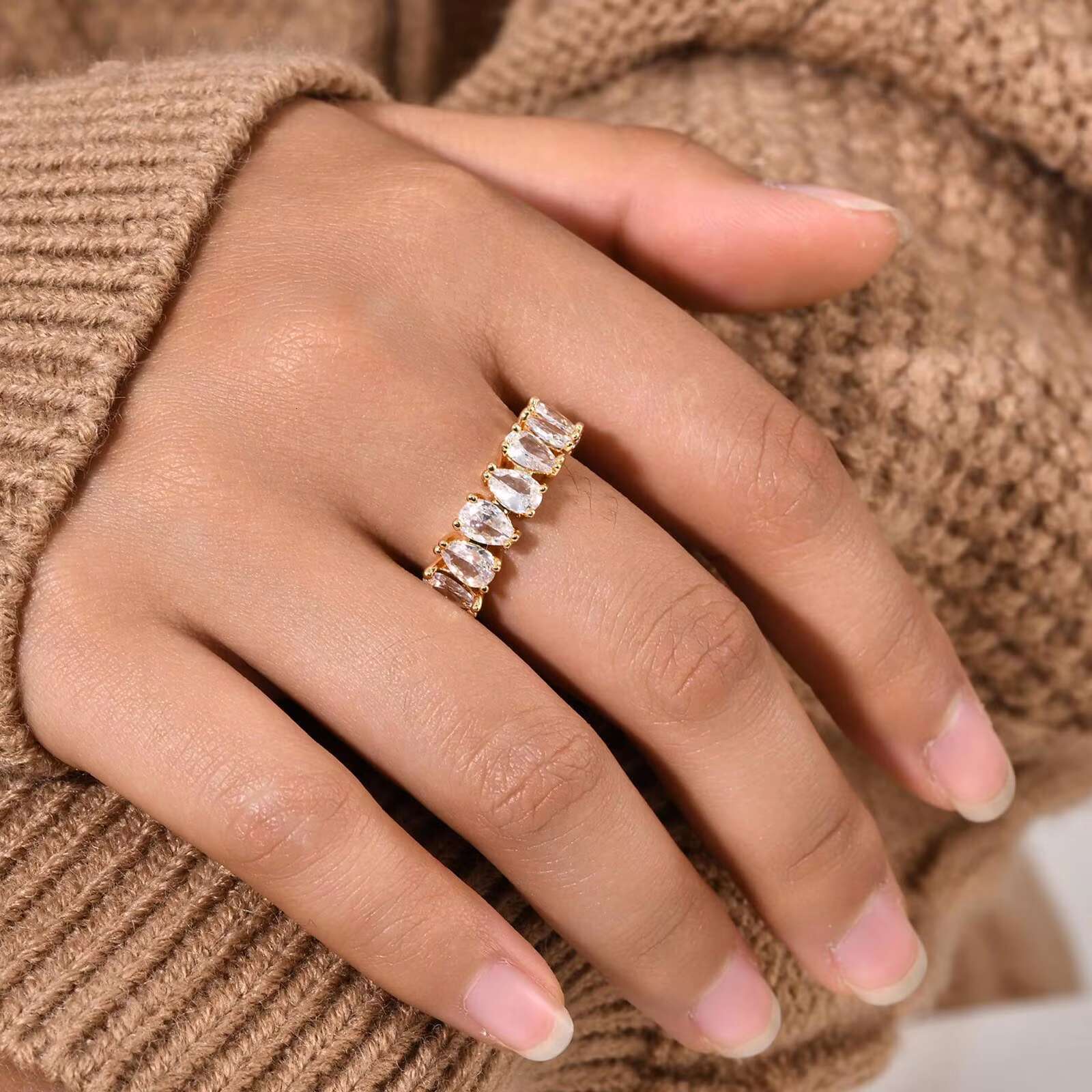 Vnox Jewelry Fashion Rings Baguette Diamond Eternity Gemstone Rings for Women