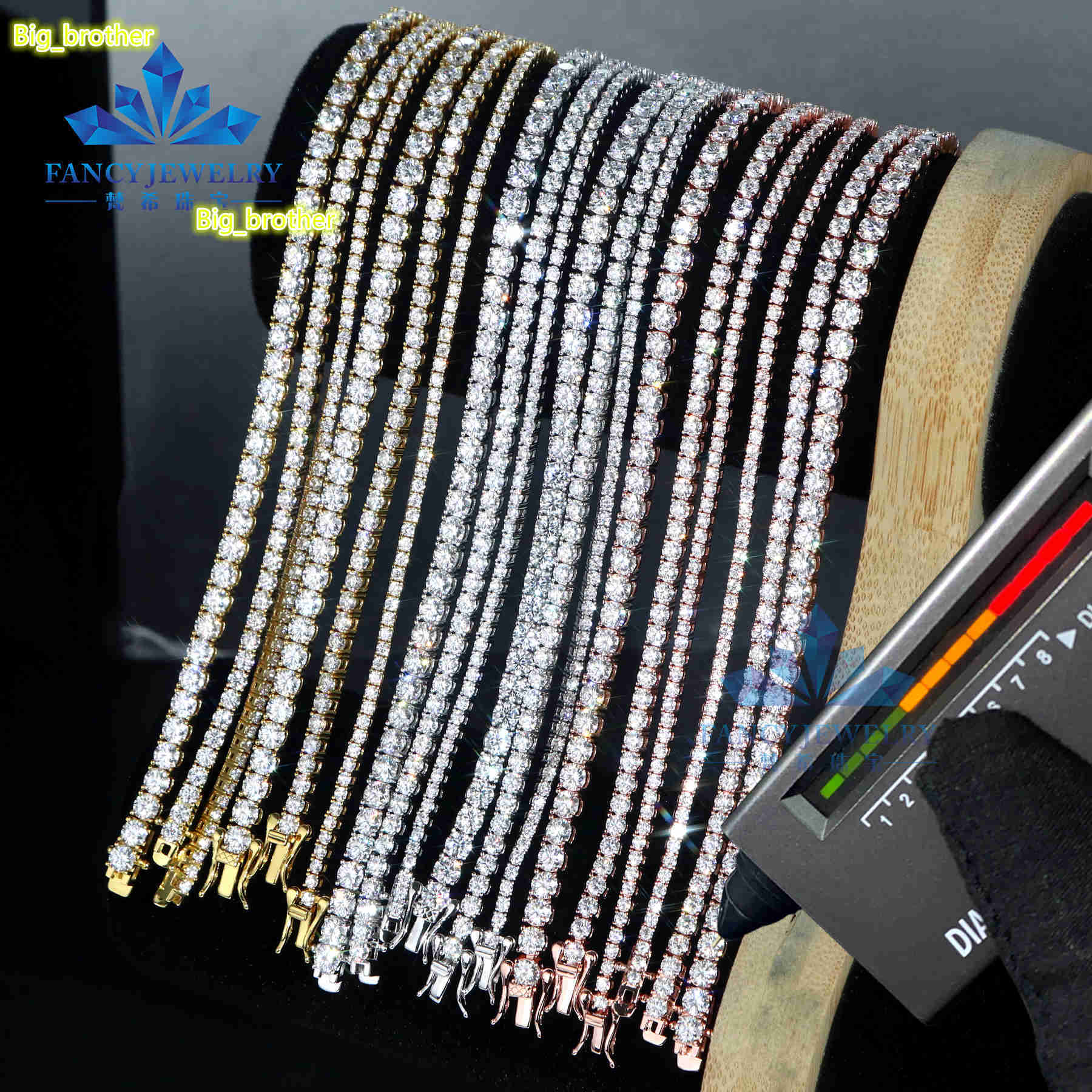 Mens Hip Hop Jewelry 2mm 3mm 4mm 925 Sterling Silver VVS Mossanite Diamond Iced Out Tennis Chain Moissanite Bracelet