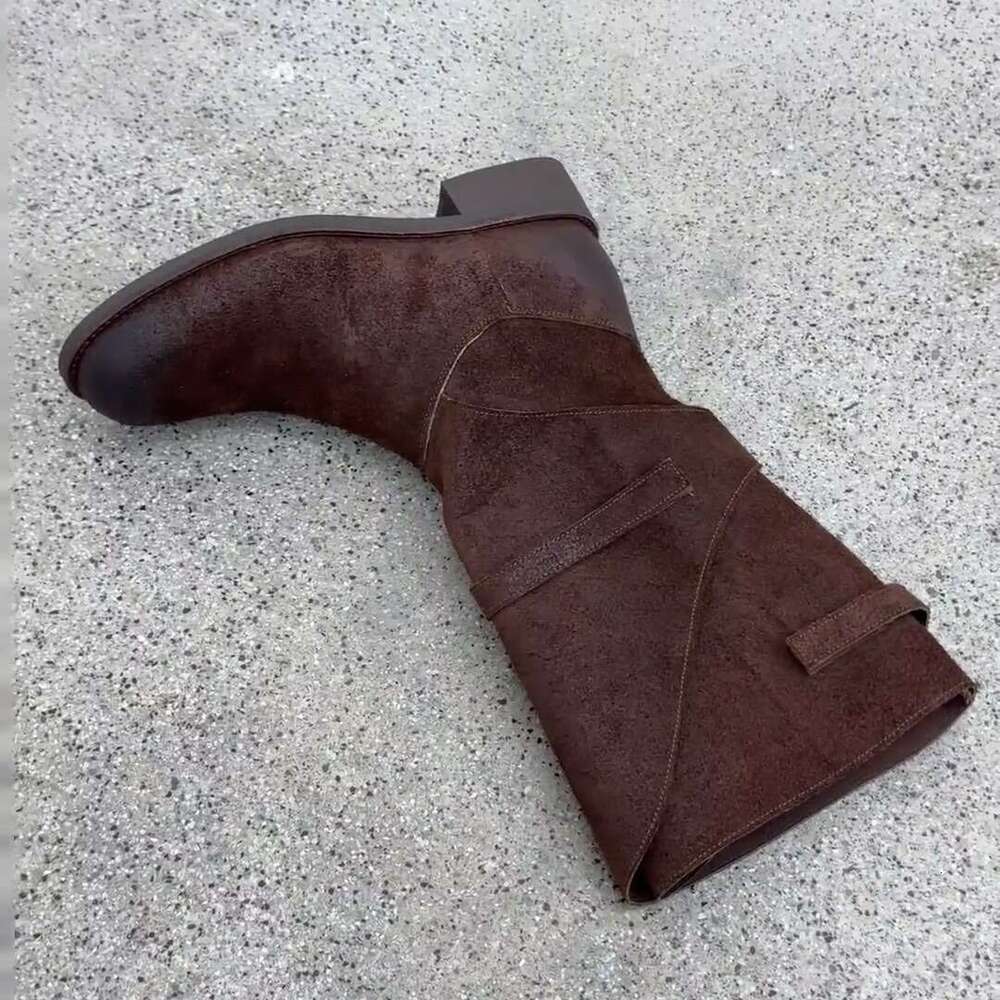 Niche Vintage Style Long Riding for Women Autumn Winter Thick Heel Round Toe Mid-High Boots