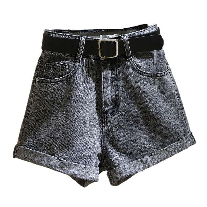 Shorts Women Denim Shorts Ash Gray Denim Shorts For Women Summer New Korean Style High Waist Slimming Rolled Hem Hot A Line Wide Leg Pants Jean Shorts