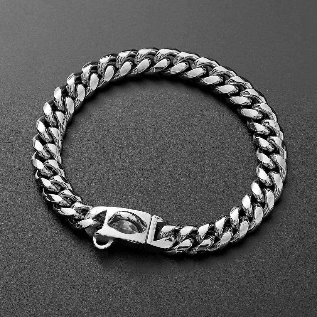 Luxury Stainless Steel Cuban Link Dog Collar with Secure Buckle - Gold, Silver, Rose Gold Finishes - for Small to Large Breeds (10-26 Inches)