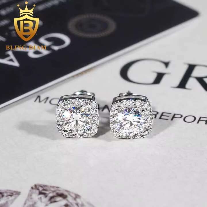 Wholesale Price 7.5mm Moissanite Stud Earrings 925 Sterling Silver Screw Iced Out Hip Hop Earring for Women Men