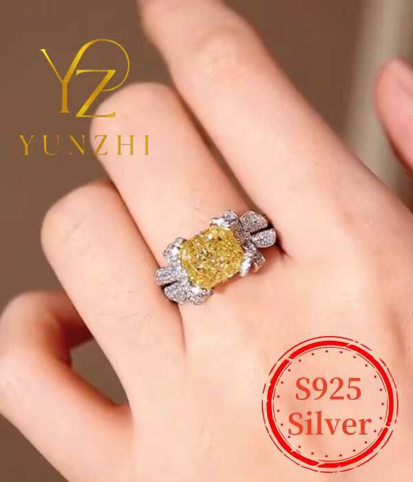 Factory European and American Luxury 925 Sterling Silver Ice Flower Cut Diamond Ring for Wedding and Engagement