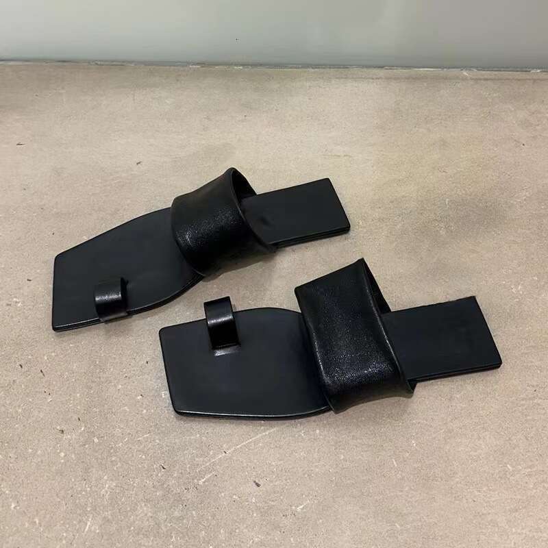 Genuine Leather Korean Style Niche Design Post One-Strap for Women Outdoor Summer New Square Flat Open Toe Sandals