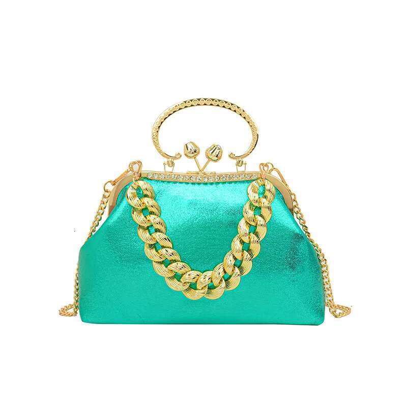 Women Gold Green Chain Messenger PU Leather Shoulder Bags Shell Clip Designer Handbag And Purse Wedding Clutch