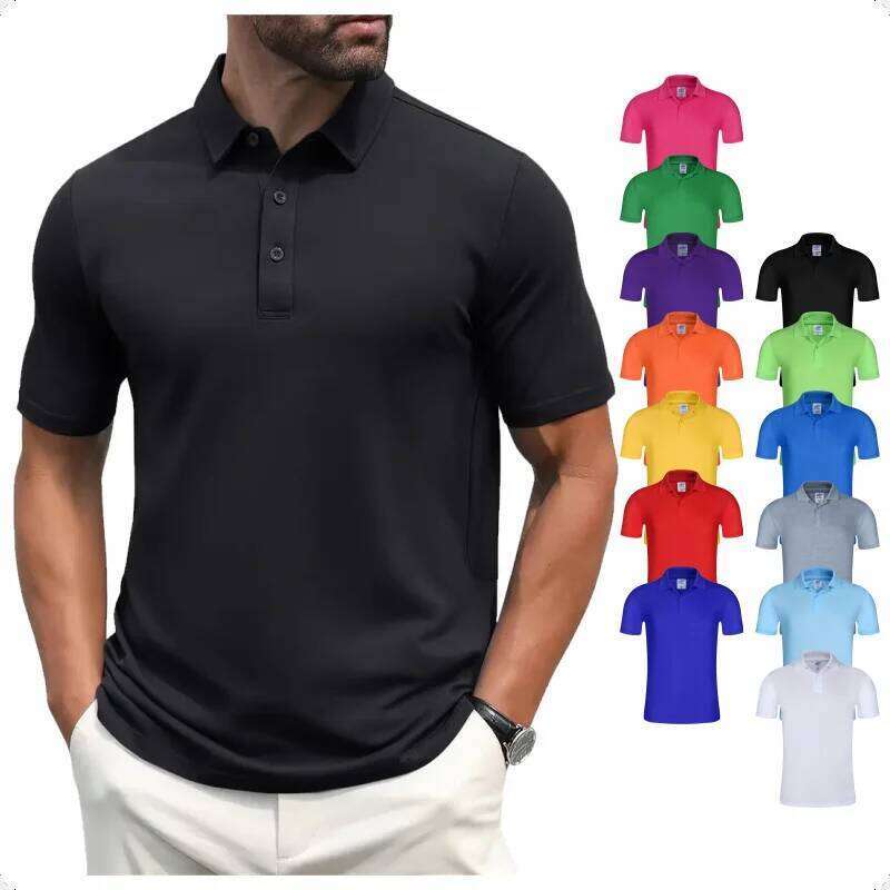 Men's Solid Color Short Sleeve with Lapel, Polo for Daily Outdoor Wear, Fashionable Button-Up Top, 13 Colors