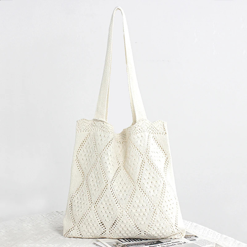 Women Crochet Shoulder Bags Knitting er Handbag Purses Girls Tote Bag Female Summer Beach Shopping Bags 250523