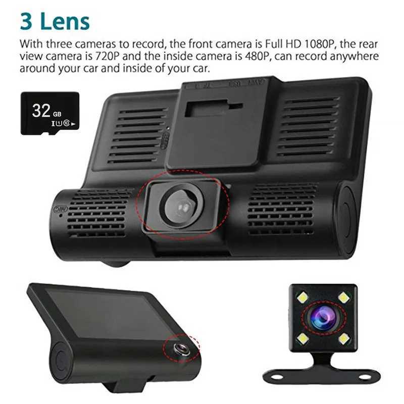 Car dvr 4.0-Inch 1080P HD Night Vision Dash Recorder 3 Camera Cycle Recording Can Record Three Viewing Angles At The Same Time R250529