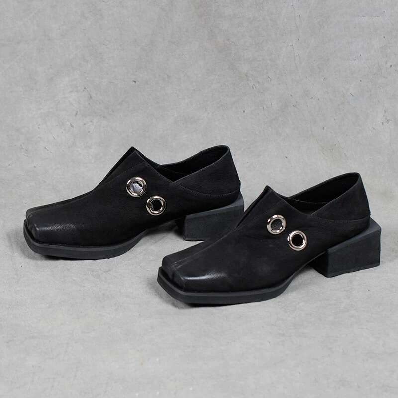 Genuine Niche Square Toe Chunky Heel Bowknot Strap Two-Way Loafers for Women 2025 Spring Small Leather Single Shoes