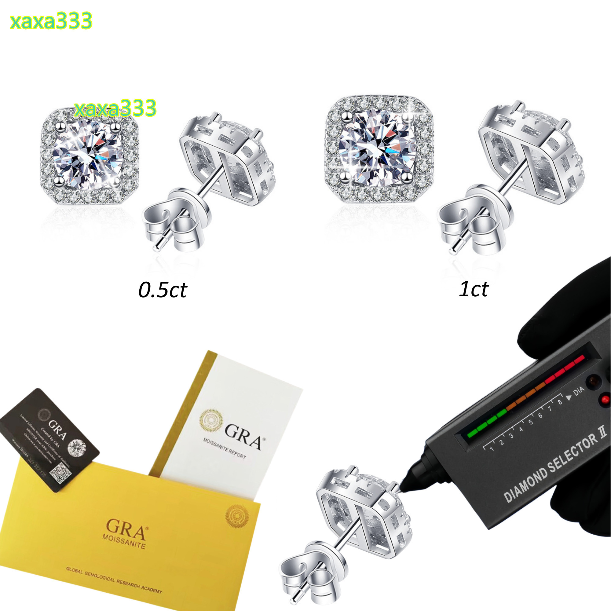 Wholesale GRA VVS 0.5ct-1ct Moissanite Stud Earrings Halo Cushion Square S925 Silver for Mens Engagement Anniversary Gift for