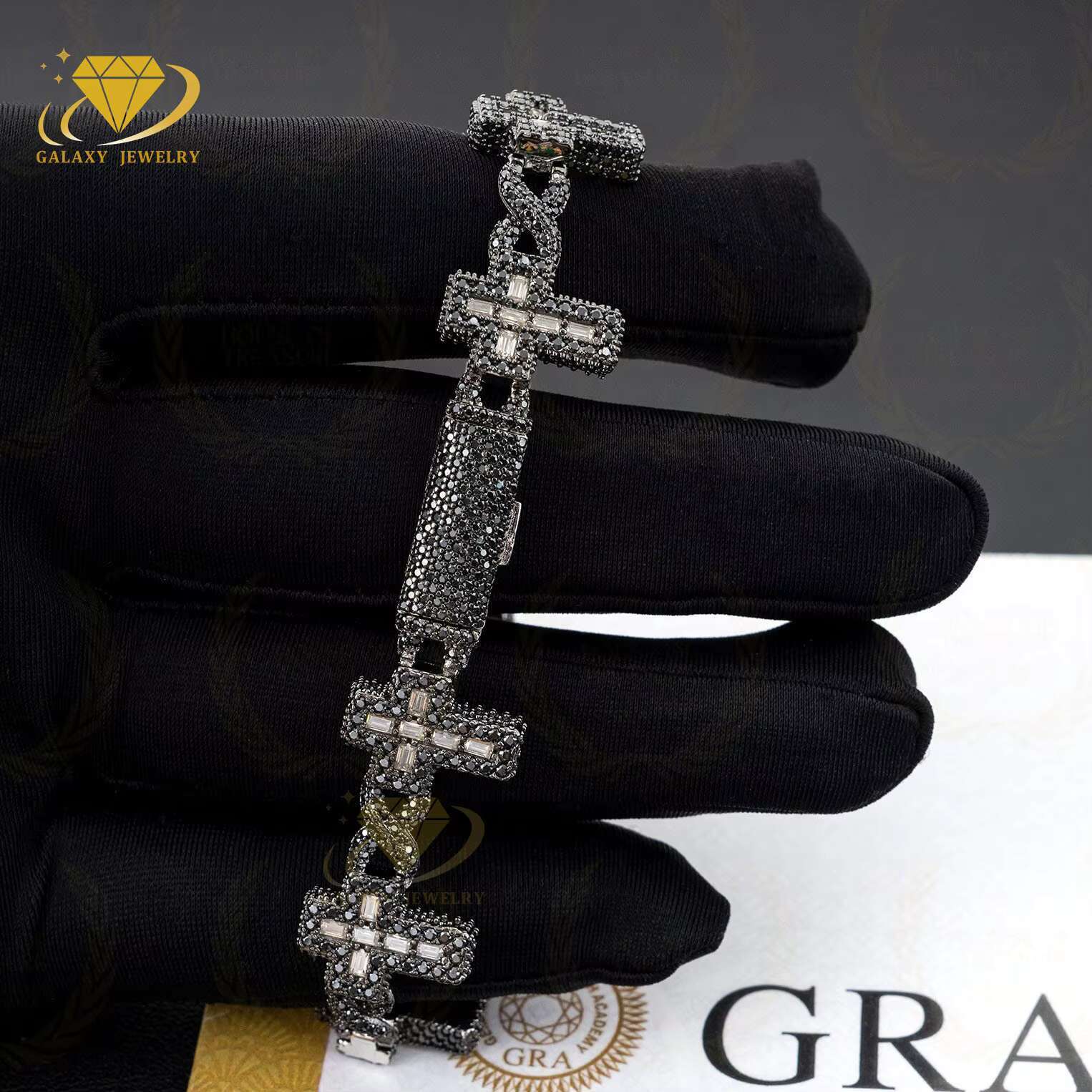 Hot Sale Emerald Cut Cross 16mm Infinity Cuban Link Chain Men Hip Hop Moissanite Diamond Iced Out Cuban Bracelet Necklace