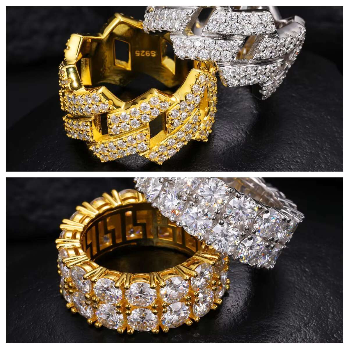 5 Rows Pass Dia Tester Sterling Sier Shiny Fashion Jewelry Rings Moissanite Ring Men