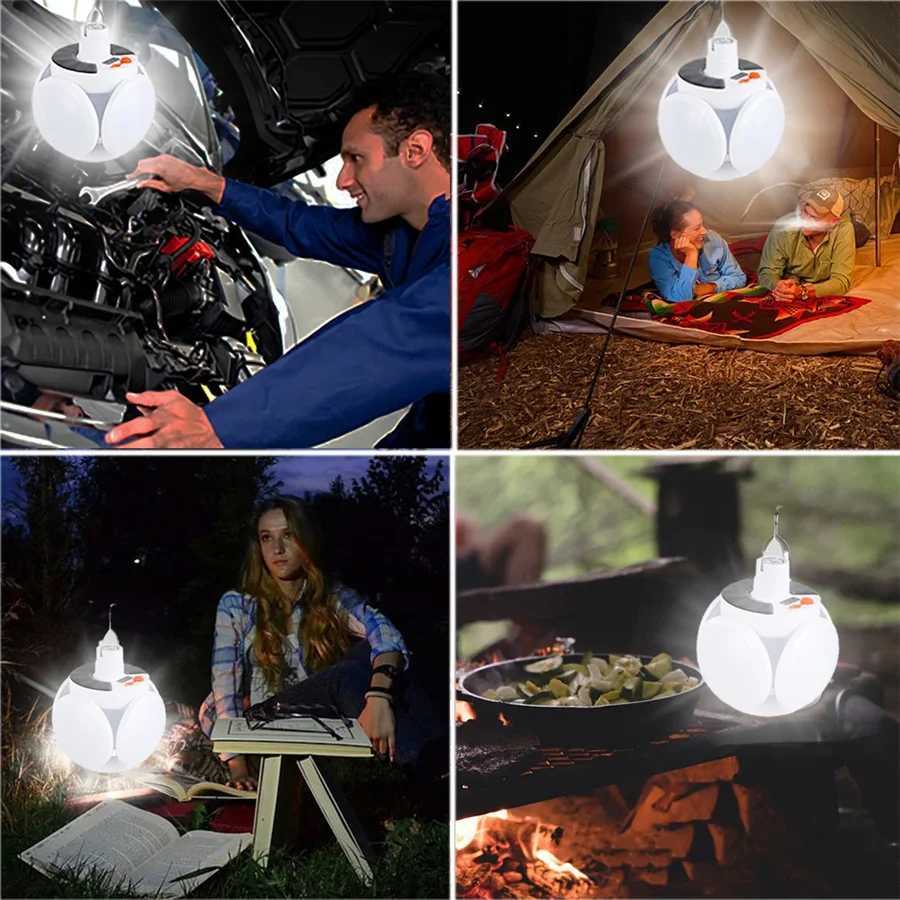 Solar LED Torch USB Rechargeable Emergency Night Light Outdoor Waterproof Camping Light Portable Foldable Searchlight for Garden XJ250529