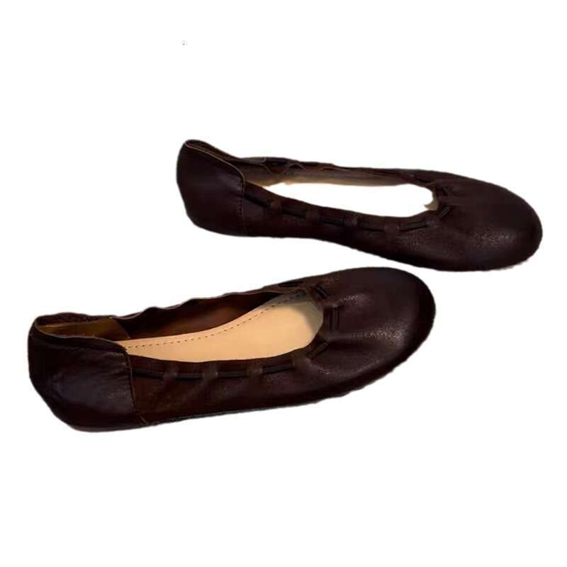 Genuine French Niche Soft Leather Flat for Women, Autumn Versatile Casual Slip-On Shallow Ballet Shoes