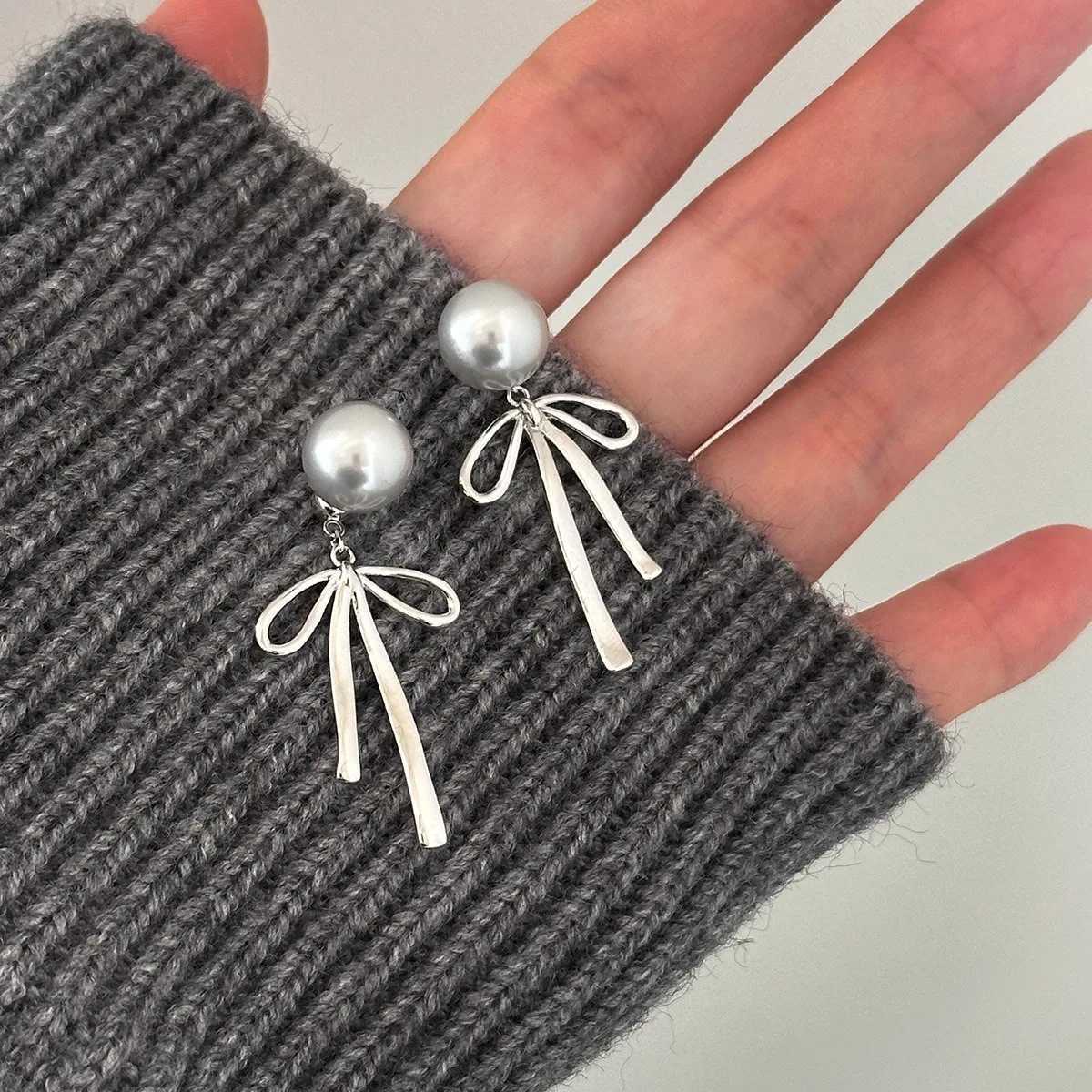 New 925 Sterling Silver Hoop Earrings Bowtie Ribbon Pearl Drop Golden For Women Girl Gift Jewelry Dropshipping Wholesale L250527