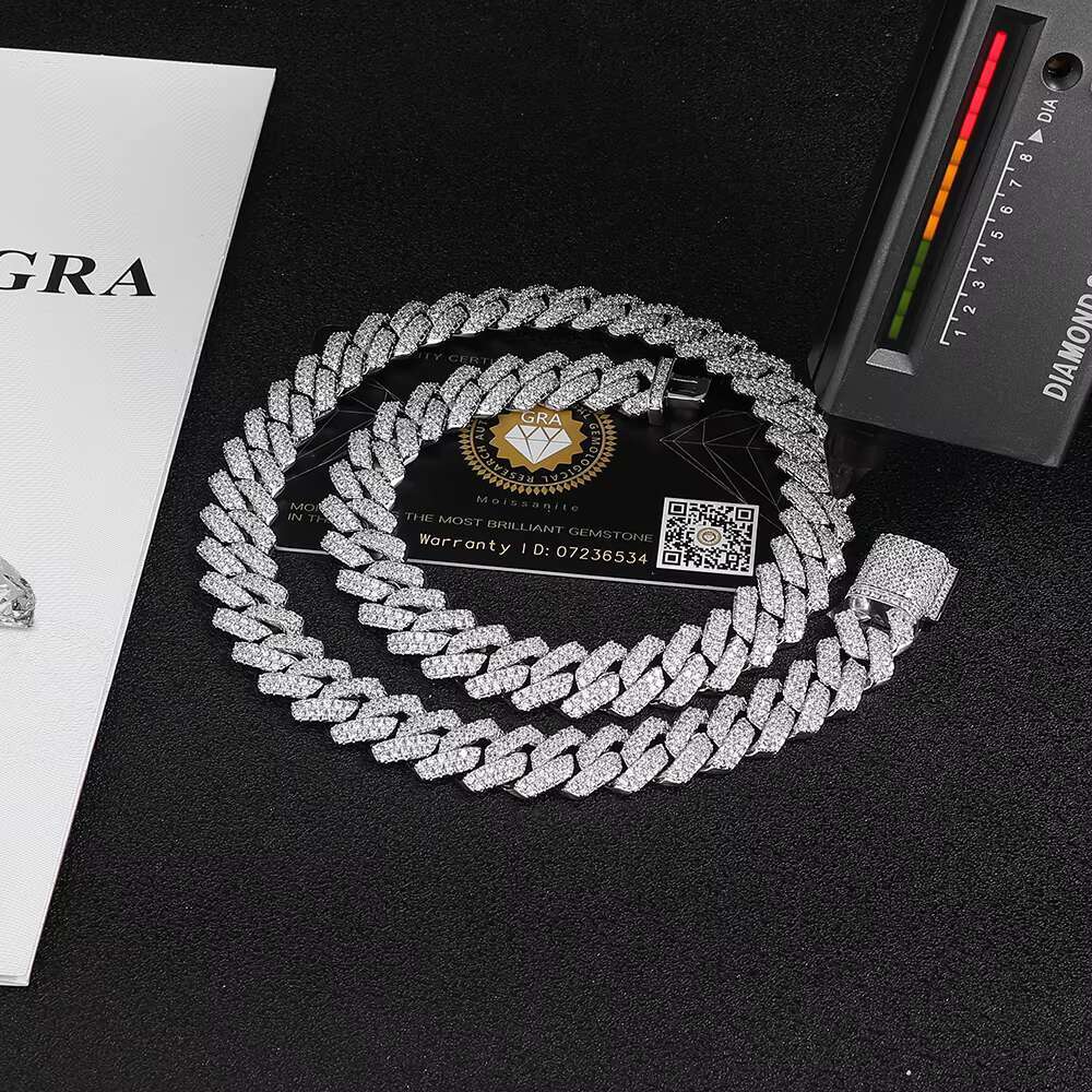 NUOYA Fine Jewelry Iced Out VVS Moissanite Cuban Chain Necklace 925 Sterling Silver Hip Hop Jewelry Cuban Link Chain Necklace