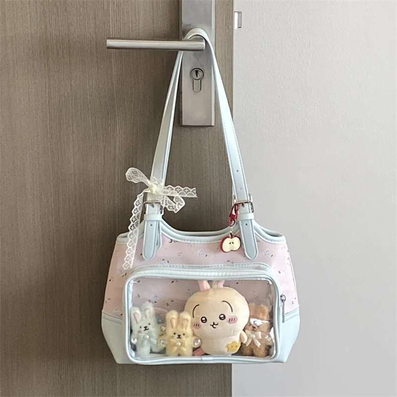 Xiuya Floral Womens Shoulder Elegant Fashion Casual Cute Ita Bag Exquisite Lolita Jk Literary Transparent Female New Handbag