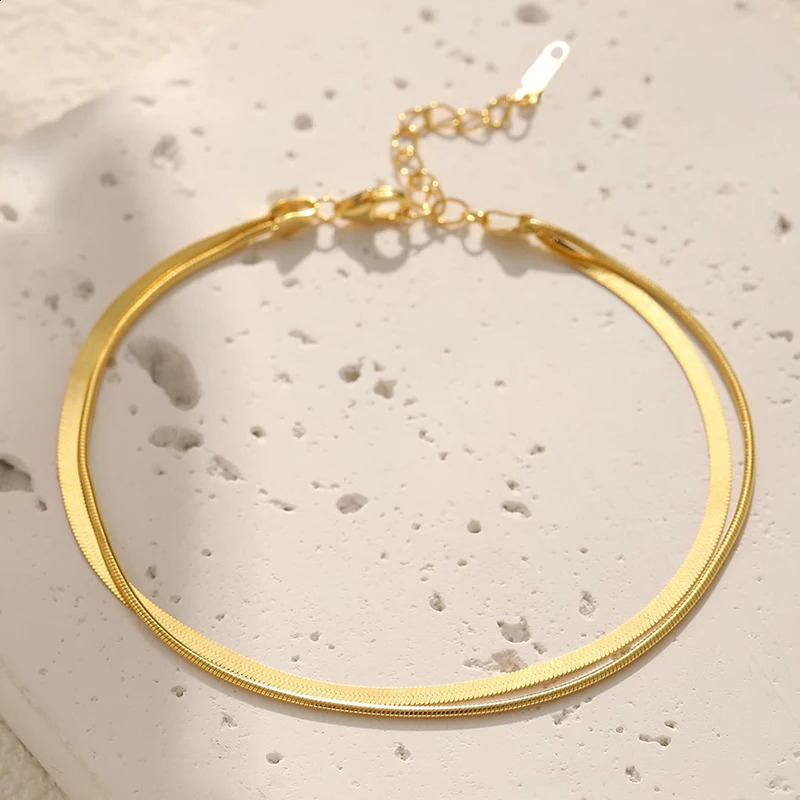 2pc Minimalist DoubleLayer Snake Chain Necklace Bracelet Set Stainless Steel Women Jewelry Gift for Christmas Valentines Day 250519