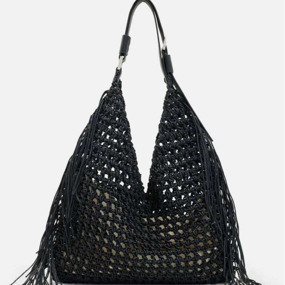 Women's Bags Designer Hollow Crochet Tote Bags For Women Bohemian Woven Beach Rope Knitting Shoulder Bag NEW Summer Shopper Purses