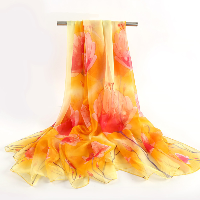 K867 Spring and Autumn new Korean version of printed sun-proof chiffon women's silk scarf fashion literary scarf long versatile neck scarf wholes