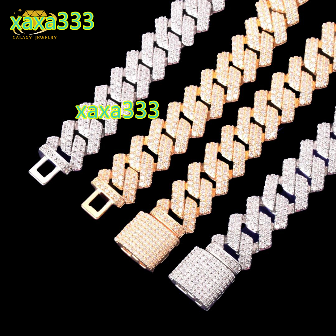 Hot Sale Pass Diamond Tester 2rows Prong Cuban Choker VVS Moissanite Diamond Miami Cuban Necklace Link Chain Hip Hop Jewelry