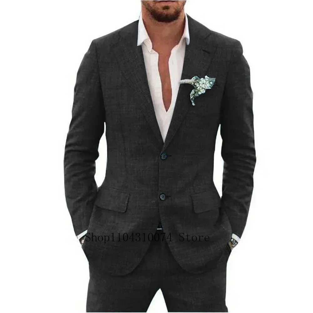 2 Pieces Blazer and Pants Set Linen Suit Tailored Suits Pocket in A Slot Mens Designer Clothes Vest for Office Evening Party Z250529